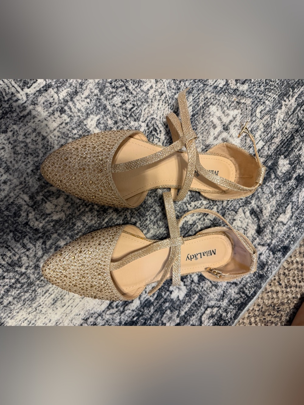 MilaLady Gold Rhinestone Pointed-Toe Strappy Heels